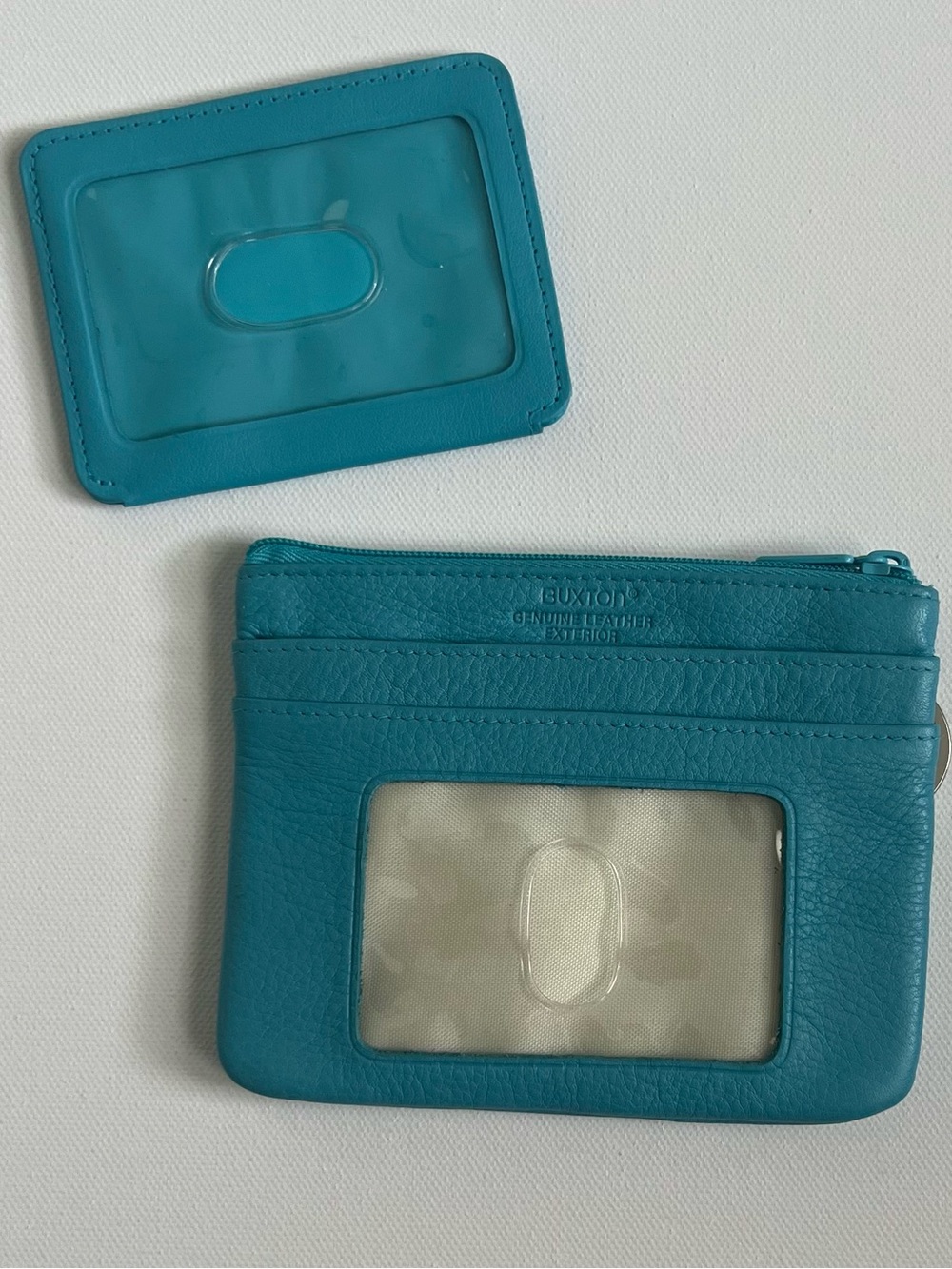 Buxton Teal Leather Card & ID Holder with Zip - Picture 6 of 9